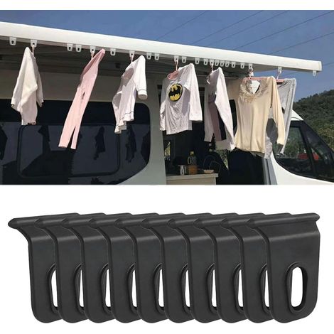 Lot de 10 crochets de store RV - Crochet de rail de passepoil de camping - Crochet portable pour auvent de camping - Accessoires de suspension pour rails de passepoil de 5 mm (noir) (1/5)