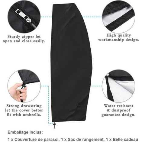 Housse de Protection pour Parasol Déporté - Imperméable - Anti-PoussièreUV - Noir - 280cm (1/4)