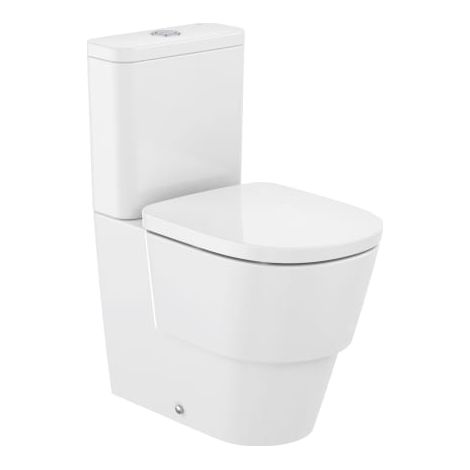 TAZA TURA TNQ.BAJO ROCA RIMLESS ADOS.PARED SAL.EVAC.DUAL 420MM(S/ASTO.)BL BRILL.
