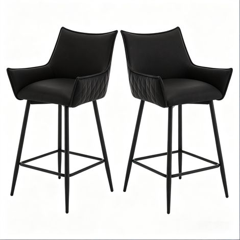Set de 2 taburetes de bar ergonómicos de PU vintage y metal con reposabrazos, antracita (1/5)