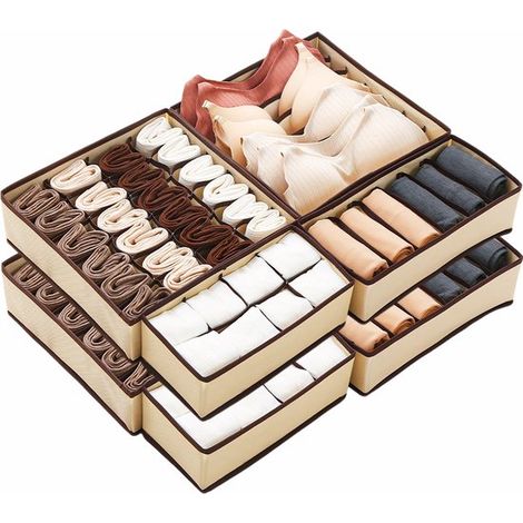 Set de 8 séparateurs de tiroir – Beige – BH, chaussettes, cravates – Organisation vestimentaire (1/5)