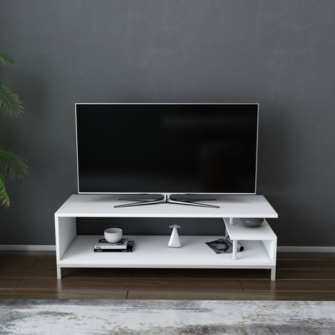 Reilly Meuble TV 120 cm Pieds en métal et étagères ouvertes (Blanc)