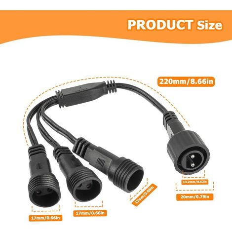 1-zu-3-Weihnachtslichterkettenverbinder, Außenbeleuchtungsverteiler, 2-poliger, wasserdichter IP65-Stecker für Weihnachtsbaum und Lichtervorhang G40 (1/5)
