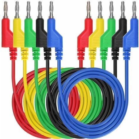 5 Pcs 4mm Câble de test en silicone souple banane à fiche banane pour multimètre longueur 1M,1000V/20A (1/4)