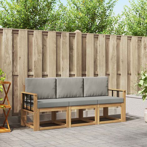 vidaXL Conjunto de sofás de exterior 3 uds. Blanco y Gris Claro (1/5)