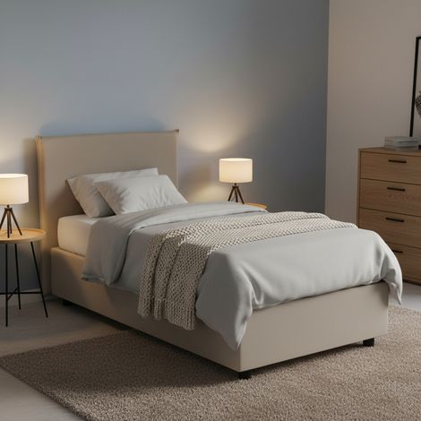 Lit Simple Bernarda, Matelas Inclus, Made in Italy, Gris Taupe (1/5)