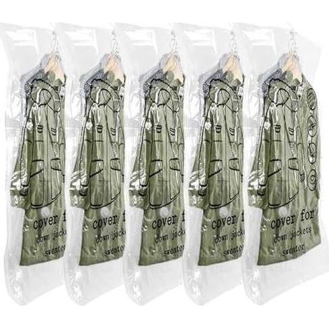 Sacs de Rangement sous Vide 5 Pièces, Housses de Rangement Sous Vide 110x70cm Sac Sous Vide Vetement Aspirateur pour Vêtements Costumes Manteaux Vestes (1/5)