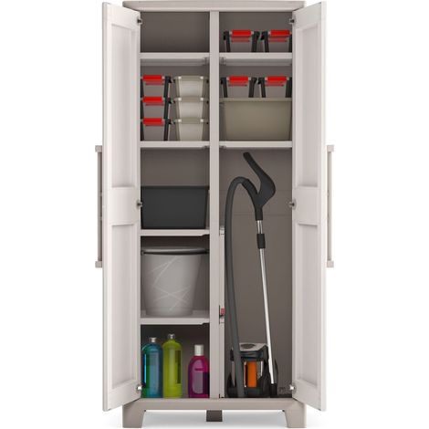 KETER Armario para EXTERIOR GULLIVER escobero multiusos baldas ajustables resina resistente UV y lluvia (IPX3) TÜV cerradura 80x44x182 WxDxH