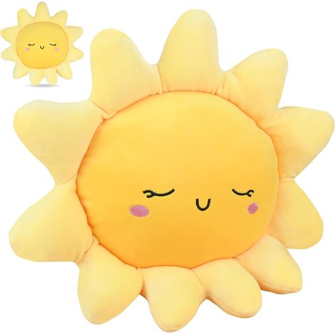 Coussin décoratif en peluche - Motif soleil sourire - 45 cm - 3D - Coussin décoratif - Doux et mignon - Pour enfants et femmes - Idéal comme coussin de siège, coussin de sol, décoration de chambre (1/5)