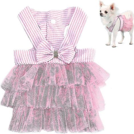 Vestido de malla a rayas adorable para perros y gatos con tutú elegante, chaleco de princesa pequeño, vestidos con lazo para perros pequeños y medianos, Pomerania, Chihuahua y esquí. (1/5)