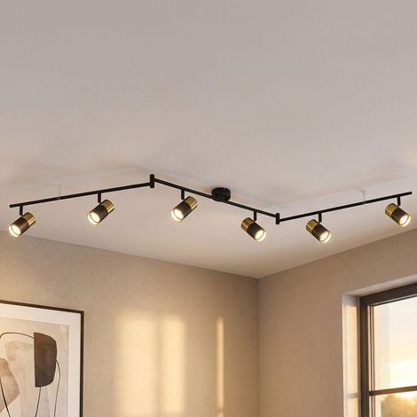 Lampada da soffitto a 6 fiamme Plafoniera, spot orientabili Lampada da soggiorno in rame nero, 6x GU10, LxH 180 x 18,5 cm