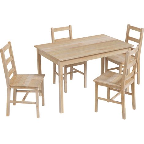 Ensemble repas 5 pièces : Table à manger rectangulaire en bois massif (finition bois naturel) et 4 chaises design peu encombrant adapté aux salles à manger. (1/5)