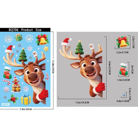 Décorations de Noël : bonhomme de neige souriant, autocollants pour portes et fenêtres, scènes parents-enfants, autocollants Père Noël