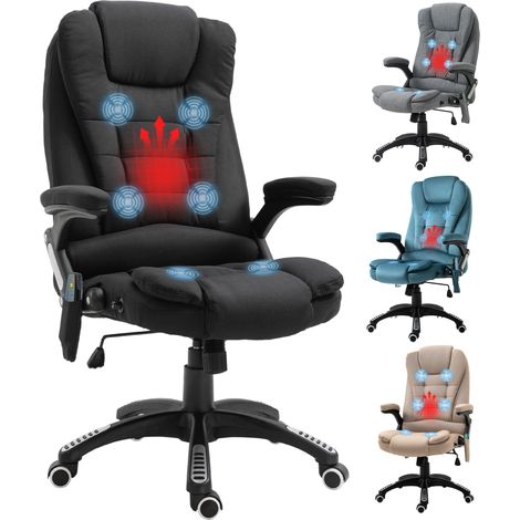 Silla de Masaje con 6 Puntos de Masaje con Función de Calefacción Altura Ajustable y Ruedas 68x72x110-120 cm Negro (1/5)