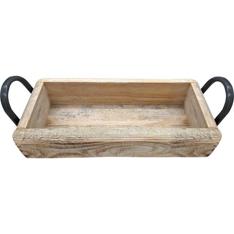 Holzschale in Ziegelform mit Griffen - 35 x 14 cm - Vintage Holzkiste geflammt - Holz Tisch Deko Obst Schale Aufbewahrungs Box Backstein Form