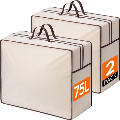 Sacs de Rangement avec Fermeture éclair pour Couettes, Housse Rangement Vetement, Rangement sous Lit, Sac Demenagement pour Vêtements, Couvertures, Oreillers, 75 L, Lot de 2