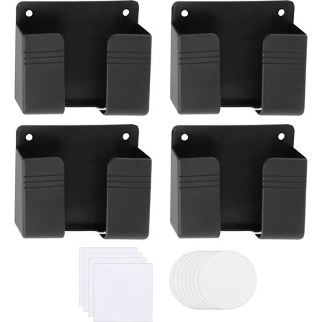 Lot de 4 Supports Muraux Autocollants pour Téléphones Portables, Support Telephone Mural avec Port de Charge, Idéal pour Les Télécommandes et Les Petites Pièces, Noir (1/5)