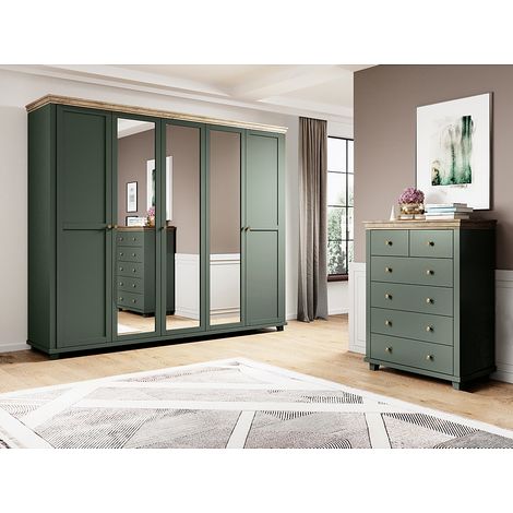 Kleiderschrank mit Kommode im Landhausstil EPSOM-83 in grün mit Lefkas Eiche Nb. (1/5)