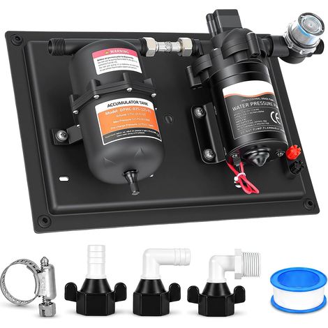 Système de pression d'eau CC 12 V avec réservoir de pression de 0,75 l, pompe à membrane auto-amorçante 3,0 GPM 50 PSI avec filtre et réglage de pression, pompe d'alimentation en eau silencieuse pour (1/5)