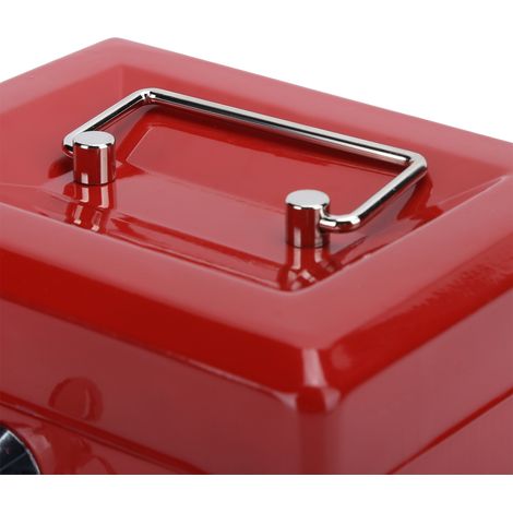 Mini Boîte Sécurisée Portative avec Serrure à Clé, Coffre-fort Argent 6x4.7x3.1in Métal Rouge, 620g - 2 Clés, Multifonction (1/5)