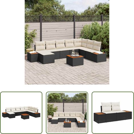 vidaXL Canapé moderne - Ensemble de canapé de jardin avec coussin 9 pcs Noir Poly rotin (1/5)
