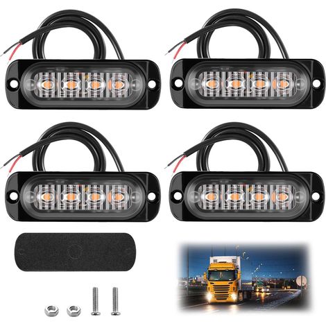 Pièces Lumière Stroboscopique Ambre 12v-24v Mince LED Feux D‘avertissement Freinage Stroboscopique étanche Voyant Barre Lumineuse LED Balise Clignotante De Sécurité Pour Camion Moto Voiture (1/5)