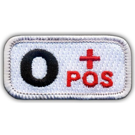Patchion Blutgruppe 0 „pos“ weiß/rot – Selbstklebende Rückseite – Gestickter Aufnäher/Abzeichen/Emblem