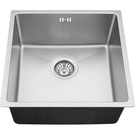 Évier 1 Bac Argent 44x44x20CM Évier Cuisine en Acier Inox avec Ensemble de Drainage, Montage à Encastrer, à Fleur ou Sous-Plan (1/5)