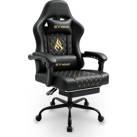 Symino Chaise de Gamer Ergonomique, Chaise Gaming avec Soutien Lombaire Repose-Pieds, Fauteuil de Bureau réglable et pivotant capacité de Charge 150 kg, Cuir PU Noir