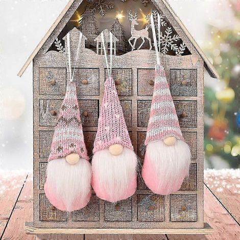 Lot de 3 nains de Noël en peluche à suspendre au sapin, représentant le Père Noël et des gnomes, pour décorer votre sapin. (1/5)