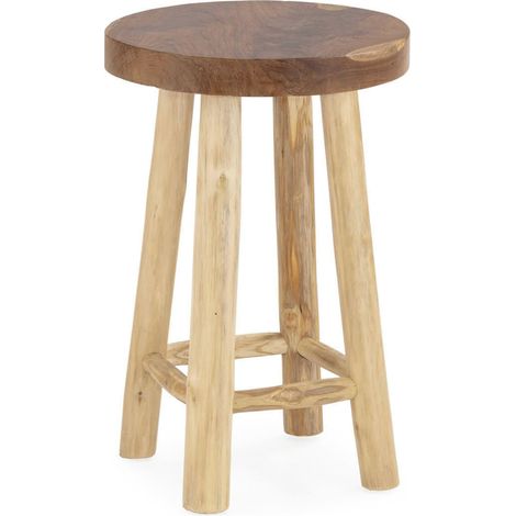 Tabouret rond en bois de teck - Naturel (1/4)