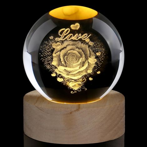 Boule de cristal de 60 mm en forme de rose, presse-papier en verre décoratif, boule de cristal pour un être cher, cadeau d'anniversaire de mariage pour elle (1/5)