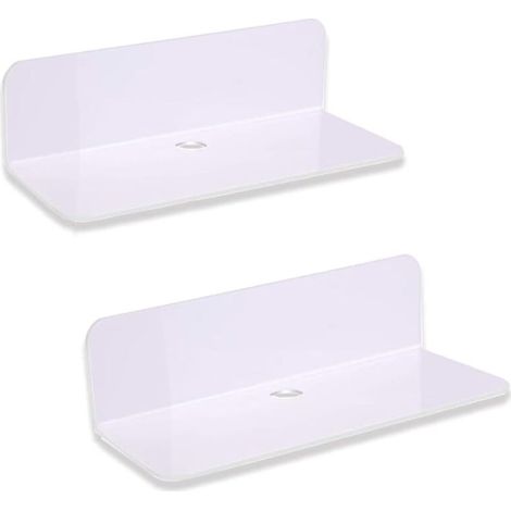 Floating Wall Shelves - 2 Pieces White, Punch-Free Wall Shelves, Acrylic Storage Wall Shelves - 22.9  8.9  6.1 cm for Living Room, Kitchen, Bedroom