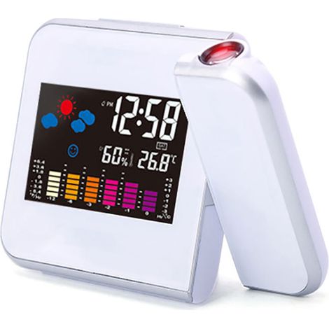 MINKUROWsveglia Digitale A Proiezione Con Temperatura, Igrometro, Ora, Data, Display Lcd Bianco (1/5)