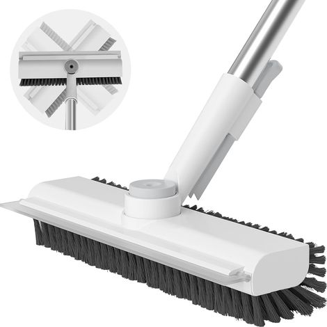 Spazzola per la pulizia dei pavimenti con manico lungo, tergivetro 3 in 1, setole rigide e resistenti per doccia, bagno, patio, piscina, garage, cucina, pareti, terrazzo, bianca, 1 pezzo. (1/4)