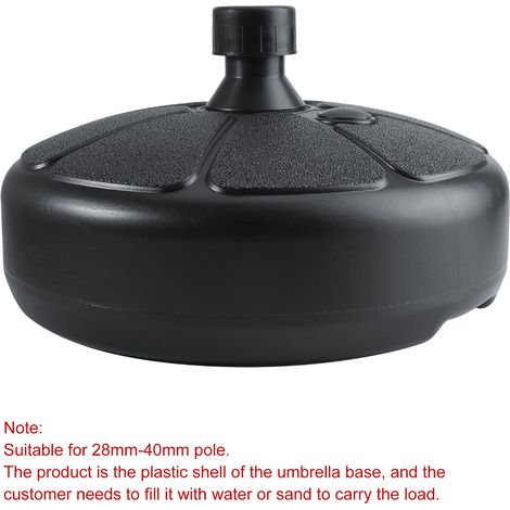 Base per ombrellone da esterno - Base riempibile con acqua o sabbia - Design circolare nero - Dimensioni 37 x 13 cm - Materiale plastico resistente - Per patio, giardino e uso commerciale - (1/4)