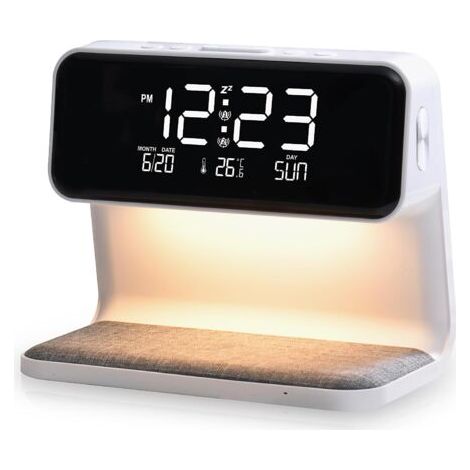 Lampe de chevet tactile avec chargeur sans fil 10W – Réveil lumineux avec 3 niveaux de luminosité – Affichage de la température (1/4)