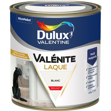 Dulux Valentine Peinture Laque Valénite Intérieur et Extérieur Multi-supports - Finition parfaite et lisse, Haute Résistance - Brillant Blanc 0,5 L