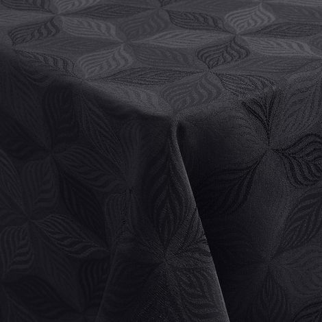 Nappe lavable 140x240cm Rectangulaire Jacquard motif feuilles, Noir