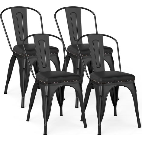 COSTWAY 4 Sgabelli Cucina 53 x 44 x 84 cm, Sedie Impilabili con Schienali Rimovibili e Sedile Imbottito in Finta Pelle, Sgabelli in Metallo per Ristorante, Bistro e Bar (Nero) (1/5)