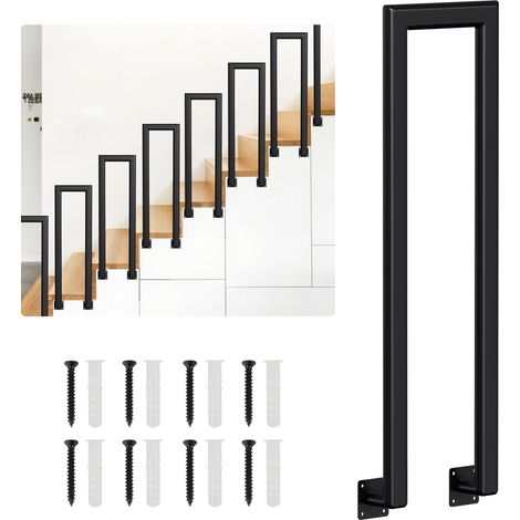 SWANEW 85cm Tubo ellittico a U Nero Ringhiera in ghisa verniciata a polvere Corrimano Scale Maniglia Tenuta sicura Montaggio laterale