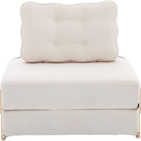 Canapé-lit 1 place en cord beige – style scandinave, dossier inclinable, pieds robustes – idéal pour petit appartement ou chambre (1/5)