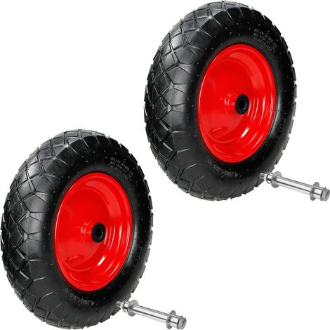 ECD Germany 2er Set Schubkarrenrad luftbereift mit Achse, 4.80/4.00-8, Ø 390 mm, 95 mm Breite, 200 kg, Reifen mit Stahlfelge Rot, Luftrad Ersatzrad, Pneumatische Rad für Schubkarre und Gartenkarren