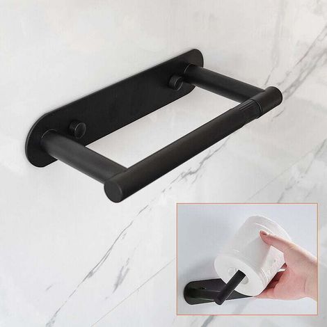 Porte-papier toilette noir - Porte-papier toilette pour salle de bain, type auto-agrippant ou à vis, mural, design rotatif avec clips, convient à tous les emplacements, en acier inoxydable.