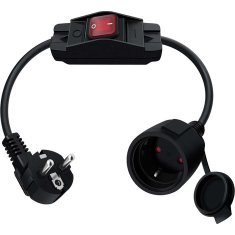Cable D'extension Schuko avec Interrupteur 16A 250V Rallonge électrique Courte Schuko,Câble Court 2 AC Prise IP44 pour Une Utilisation Extérieure ou Intérieure (Coudé 90° 0.5m) (1/5)