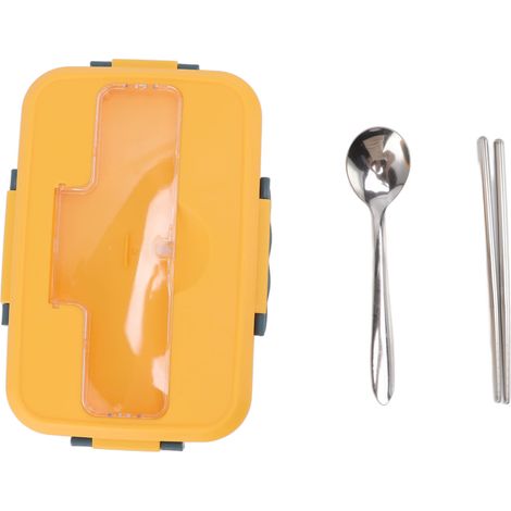 Boîte à bento isotherme avec cuillère et baguettes pour adultes, enfants et étudiants (Vaisselle pour boîte à lunch jaune Vitality) (1/5)