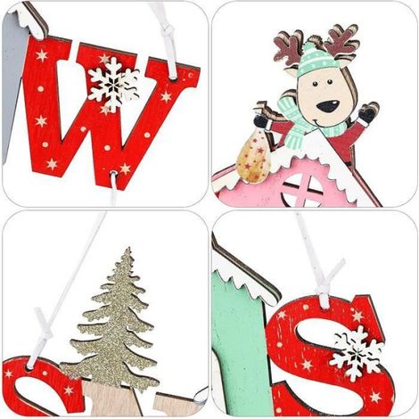 3 pièces Joyeux Noël Panneau en Bois, plaque de signe de Noël en bois Plaque en Bois de noël Pendaison Ornements noël pendu plaque s (1/4)