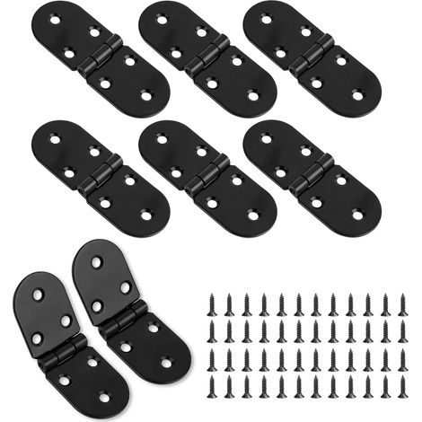8 charnières plates rondes invisibles 180°, inox pliables à visser pour meubles, armoires et tables. (1/5)