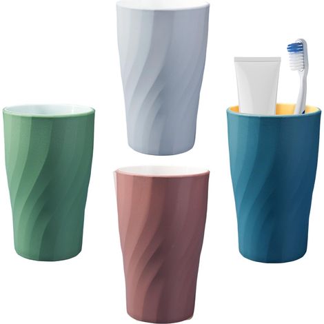 4PCS gobelet Salle de Bain, 400ml/13.5oz gobelet Plastique, Design de Style Nordique, Solide et résistant à la Chute, adapté aux Adultes, aux Adolescents et aux Enfants (B) (1/5)