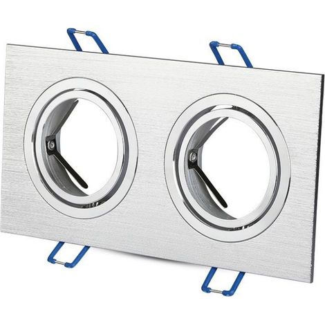 V-TAC Rechteckiger Doppel-LED-Einbaustrahlerhalter 2GU10 in gebürstetem Aluminium, verstellbar
